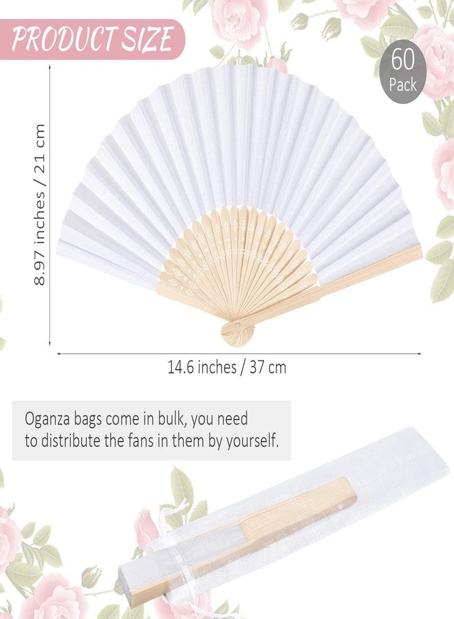 MCEAST 60 Pieces Wedding Handheld Paper Fans White Bamboo Folding Paper Fans with 60 Organza Bags Foldable Cool Wedding Favors Wedding Fans for Guests Party Favors DIY Decoration - Image 2